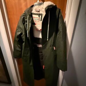 Hunter Sammy  Dark Green Hooded warm slicker  raincoat